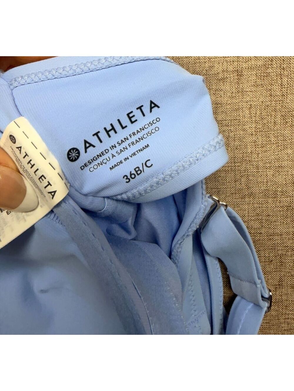 Athleta Square Neck Bra Cup Tankini Swim Top 36B/C Light Blue Style 531213 - Picture 4 of 4